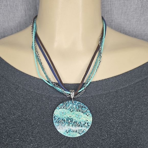 MOTHER OF PEARL COASTAL COLORS MULTISTRAND NECKLACE - Picture 1 of 7